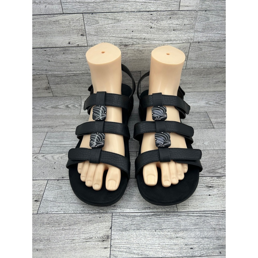 Vionic Amber Black Strappy Beaded Orthotic Sandals TVW1275 Women Sz 9